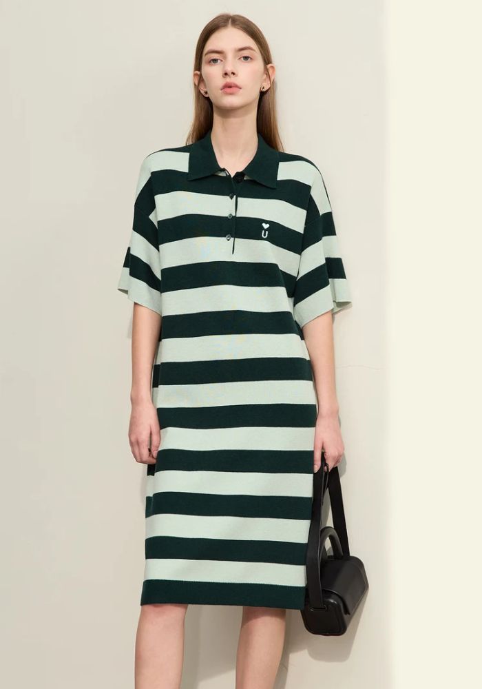 Half Drop Knit Striped Dress