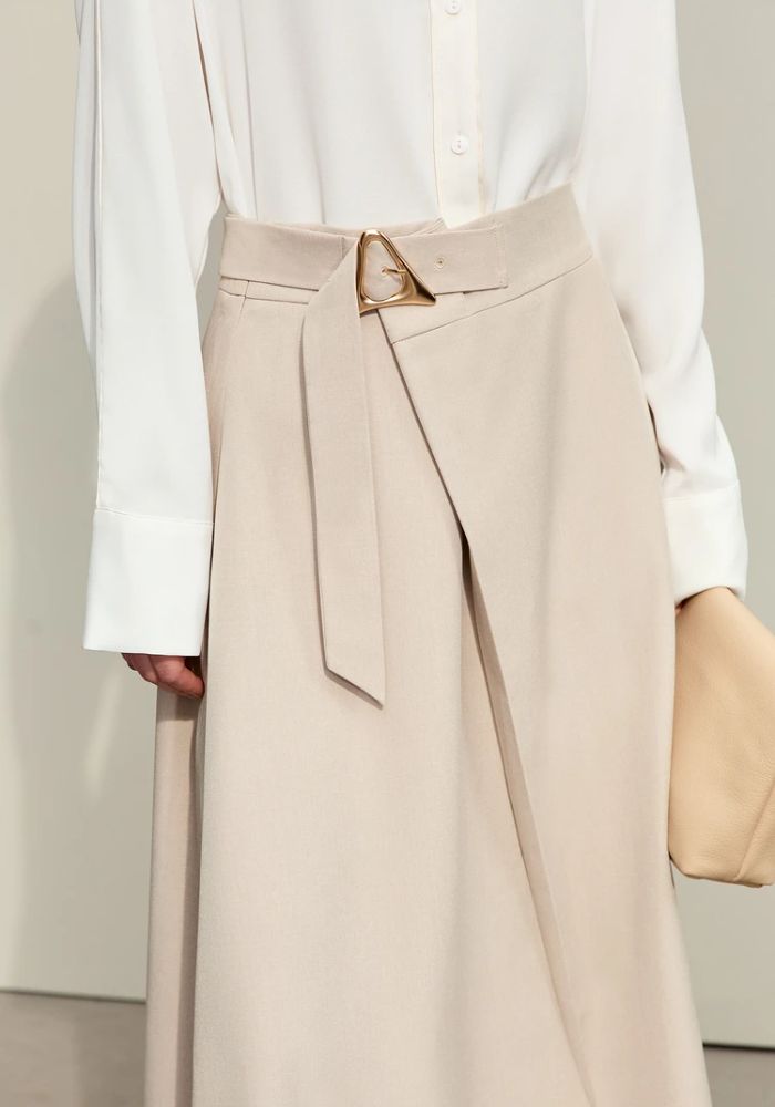 Geometric Buckle Belt A-line Skirt
