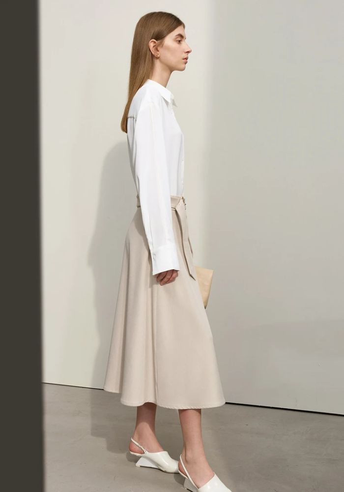 Geometric Buckle Belt A-line Skirt