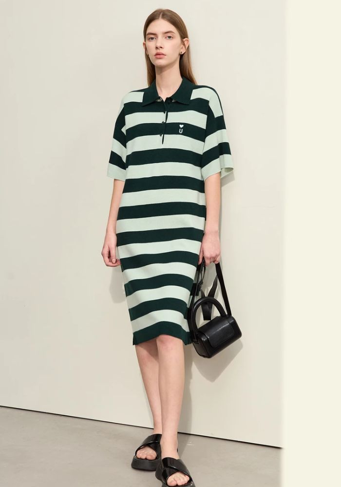 Half Drop Knit Striped Dress