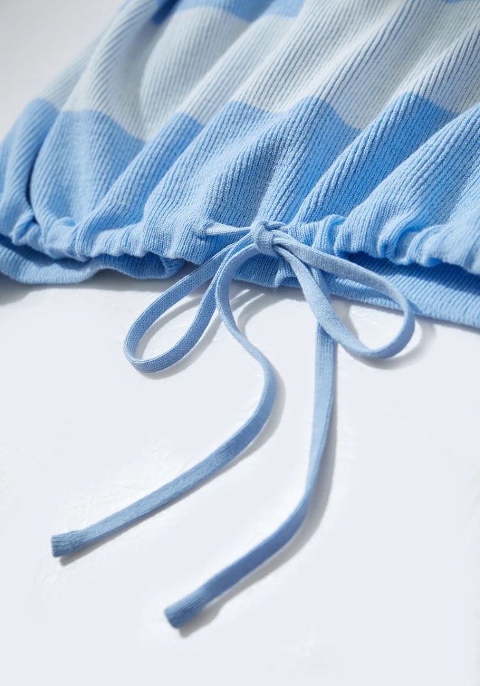 Knit Wide Striped Drawstring Sweater