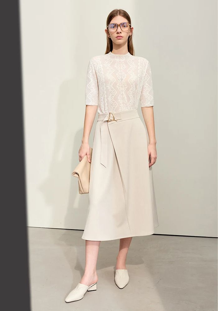 Geometric Buckle Belt A-line Skirt