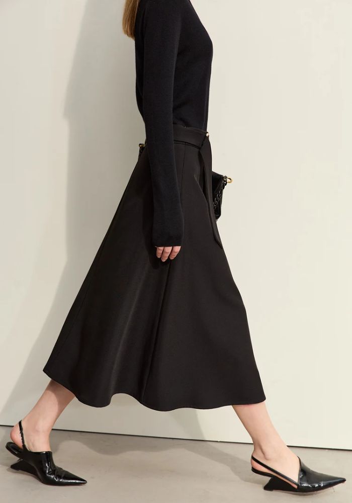 Geometric Buckle Belt A-line Skirt
