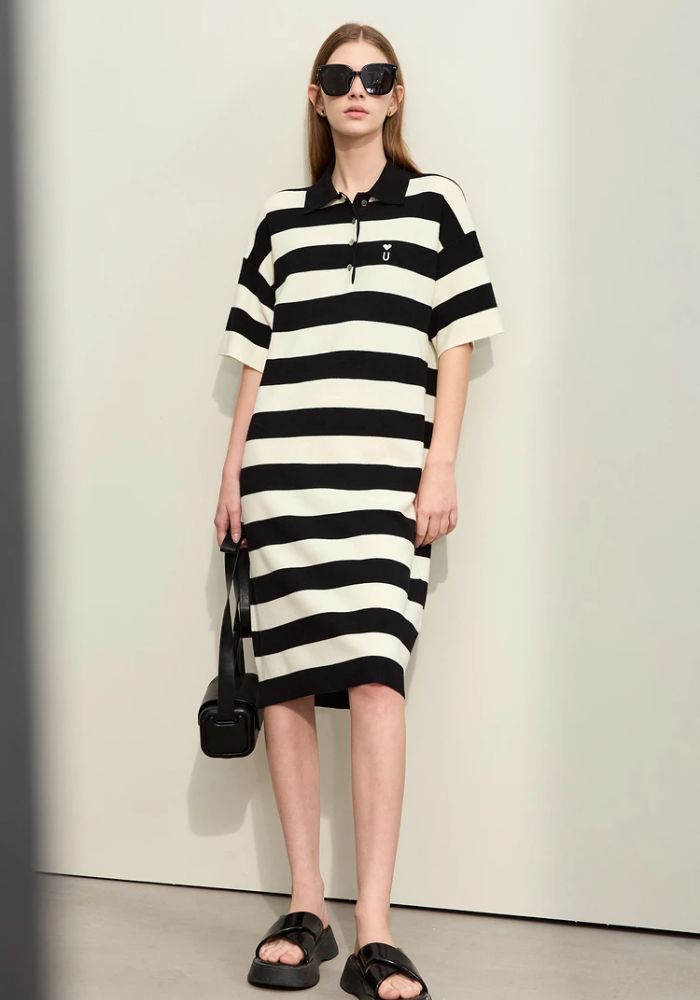 Half Drop Knit Striped Dress