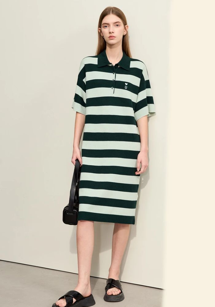 Half Drop Knit Striped Dress