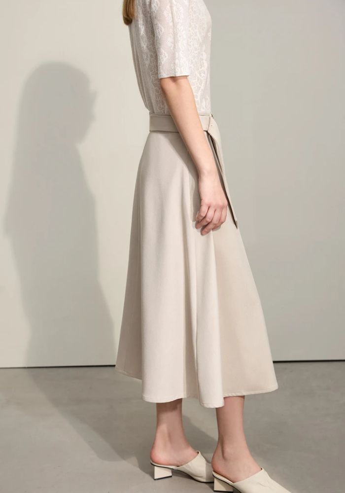 Geometric Buckle Belt A-line Skirt