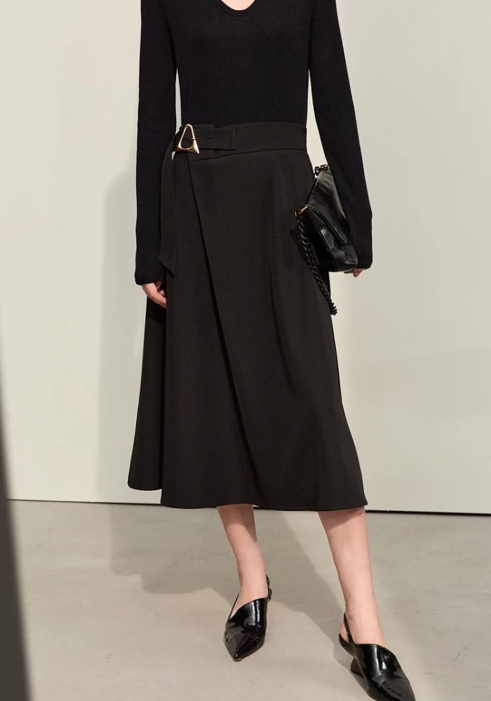 Geometric Buckle Belt A-line Skirt
