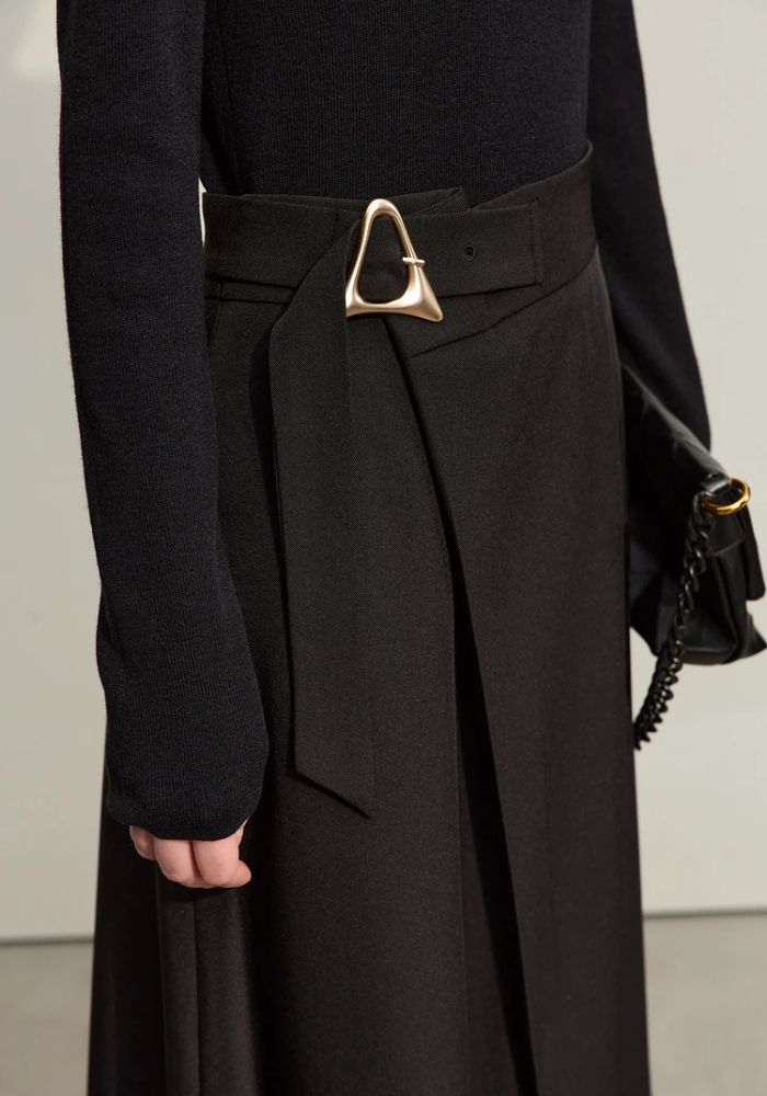 Geometric Buckle Belt A-line Skirt