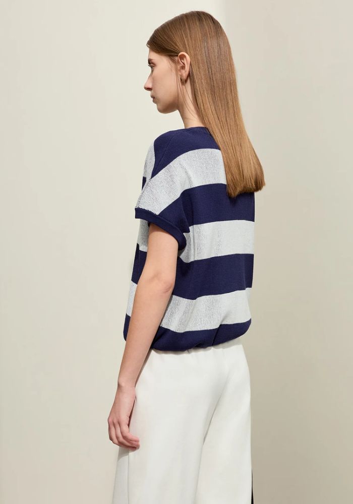 Knit Wide Striped Drawstring Sweater