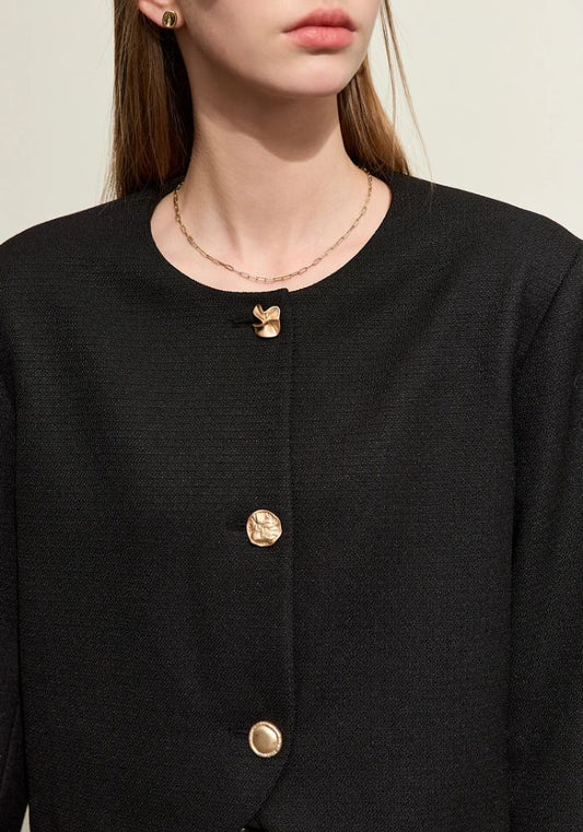 Chambray Round Neck Short Jacket