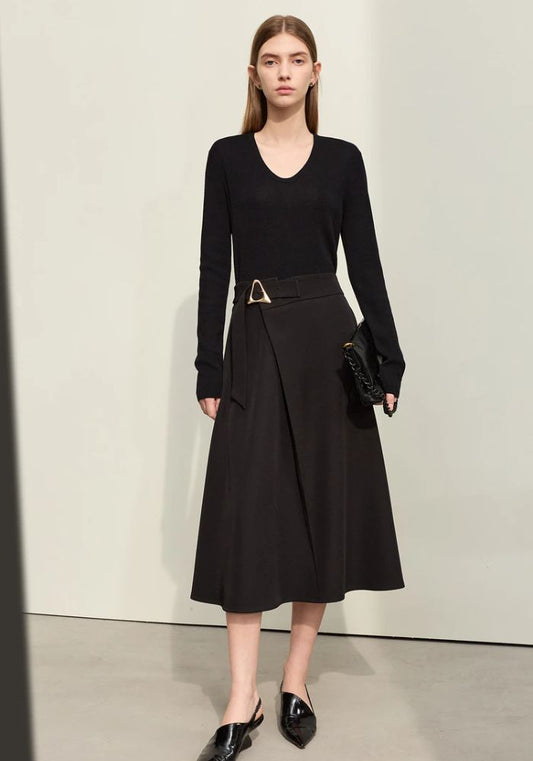 Geometric Buckle Belt A-line Skirt